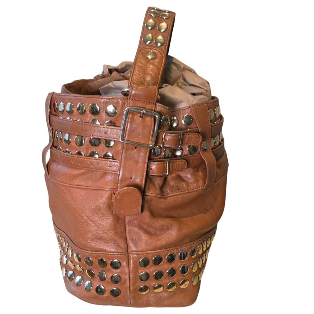 Vtg. Rebecca Minkoff Brown Pebbled Leather Studded Slouchy Hobo Bag - Picture 3 of 12